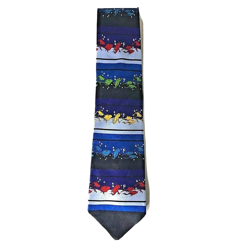 Dr. Seuss One Fish Two Fish Red Fish Blue 100% Silk Tie Necktie 1997 Novelty